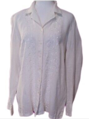 ^ Elegant White Embroidered Women's Top Size Large